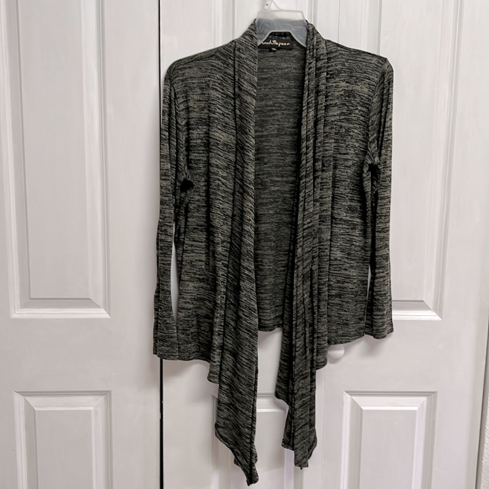 French Bazaar Black Gray Long Hanging Front Open Cardigan Sweater Size M
